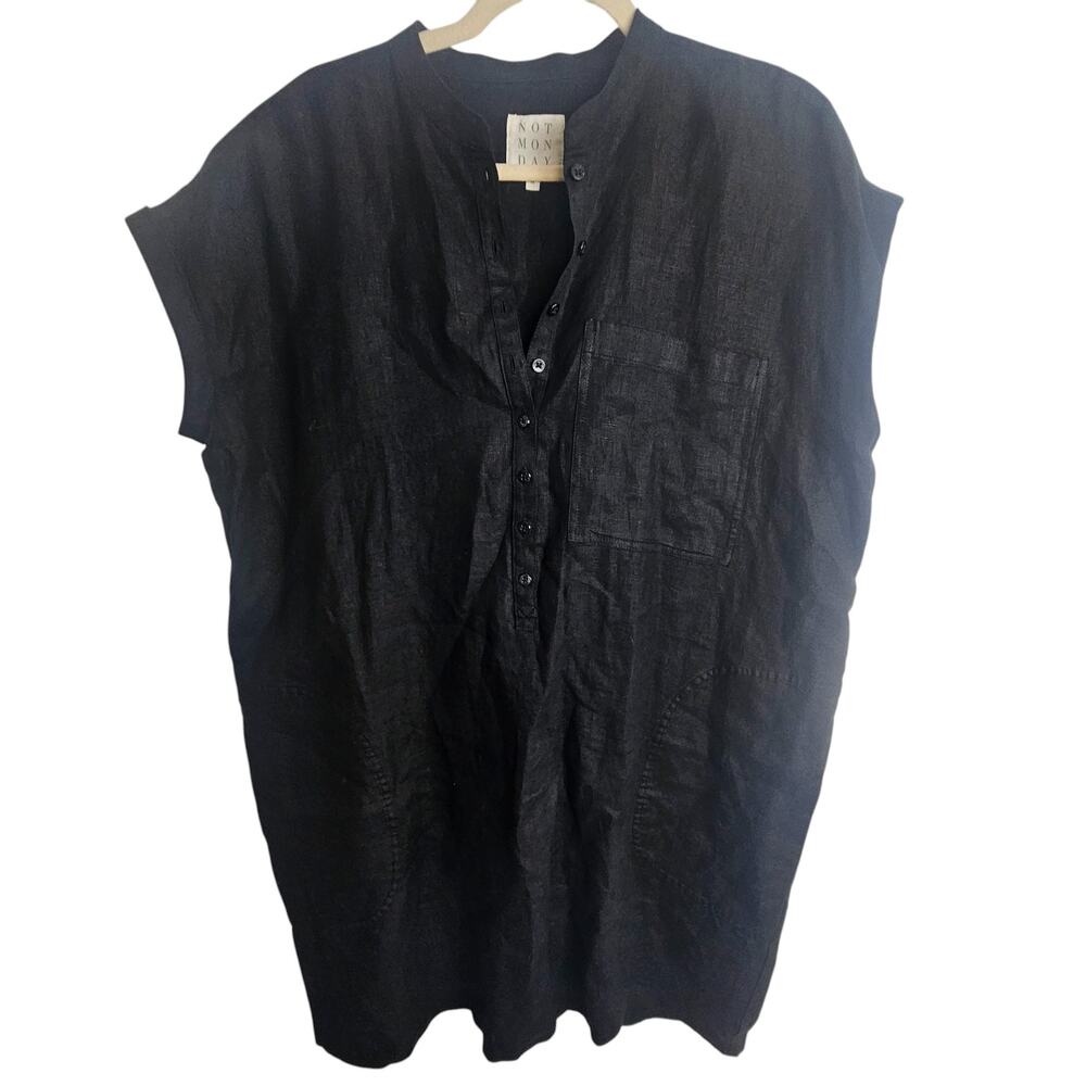 Not Monday Tunic Dress Mini Dress Shirt Dress Linen Dress Women M Black Dress